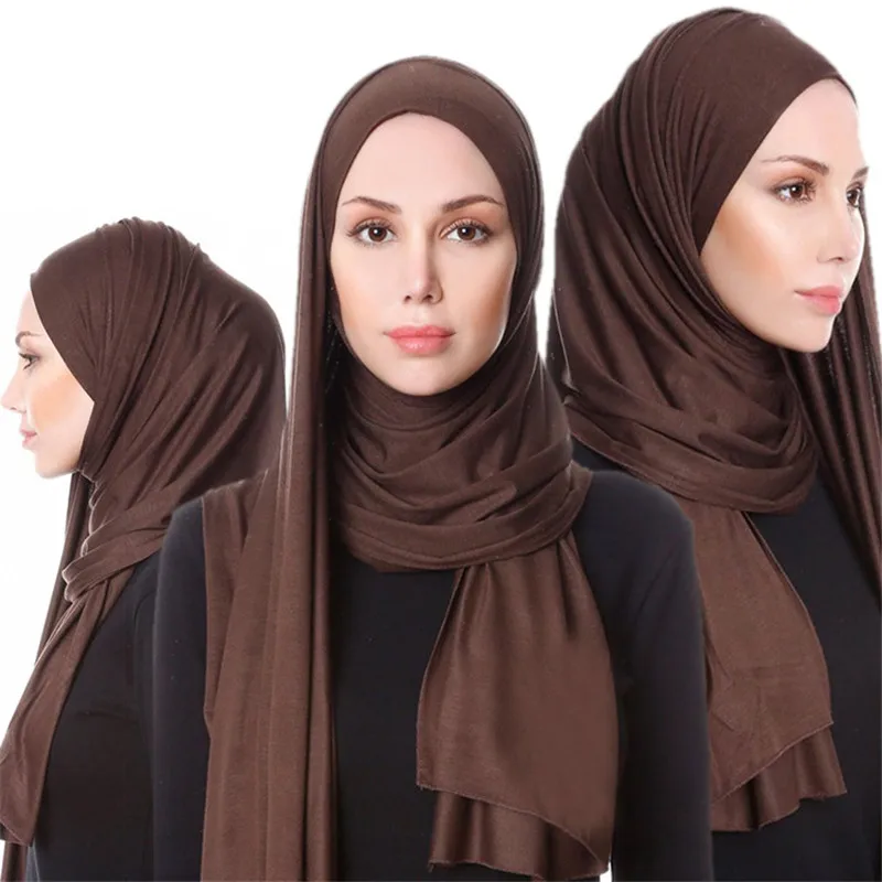 60*170 см мусульманские Женские Модальные хиджаб из Джерси шарф исламские мягкие простые шали головной платок foulard femme musulman Арабская одежда