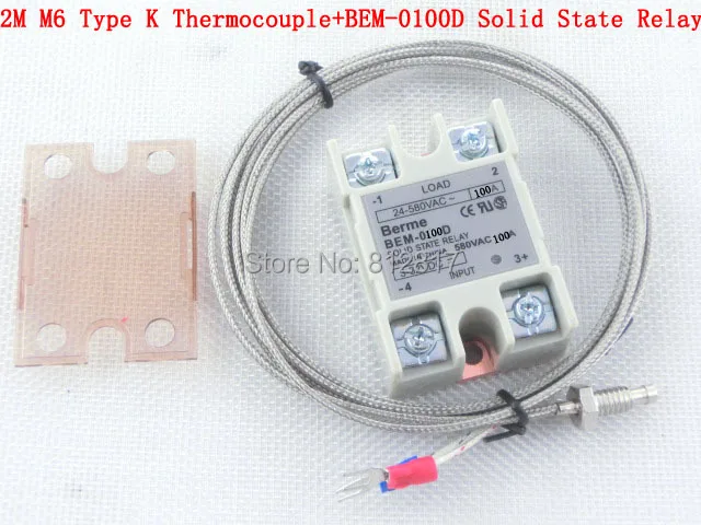 

SSR100  single phase ssr solid state relay 100A+2M 6mm Thread K Type Thermocouple for Temperature Controller