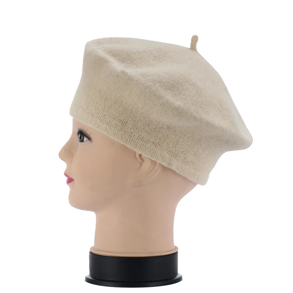 Корейская шерстяная теплая зимняя шапка, берет, женская шапка, вязаная шапка для художника, зимние вязаные шапки для женщин - Цвет: beige