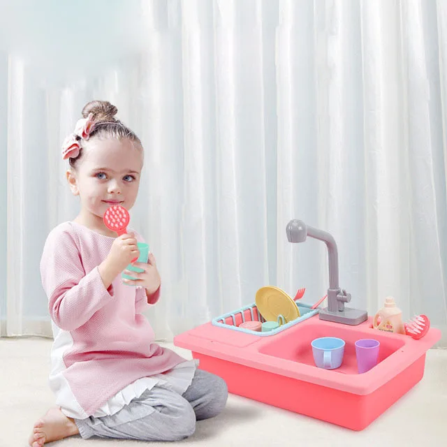 

Children's Simulation Kitchen Small Pool Ability To Train Boys and Girls Puzzle Sink Dishwashing Set Play House Toys