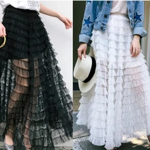 Новая звезда с большой черной марлей размещенная Высокая талия юбка перспективная длинная Пряжа юбка Феи торт юбка