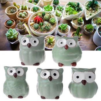 

5Pcs Cute Owl Ceramic Succulent Planter Miniature Flower Plant Pots Office Decor