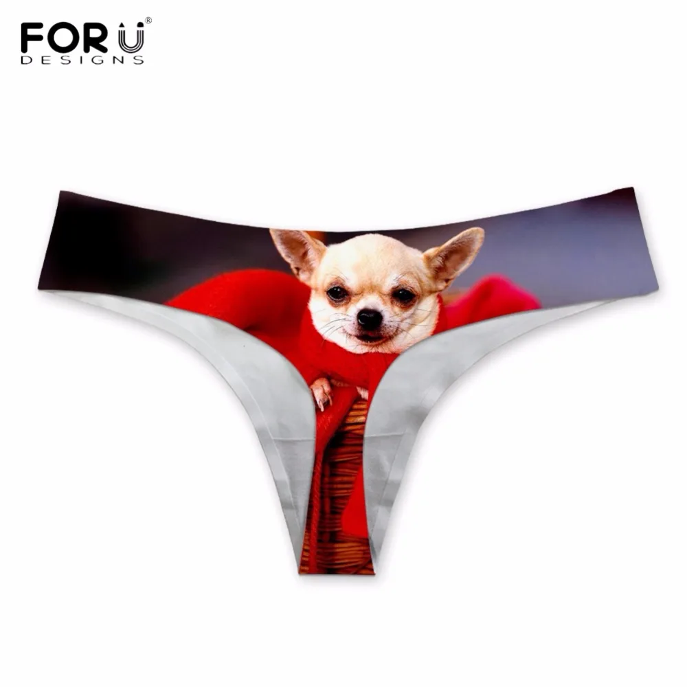 FORUDESIGNS/каваи 3D животный принт чихуахуа, женские стринги, модные, для девушек, бесследные трусики, для фитнеса, низкая талия, стринги размера плюс