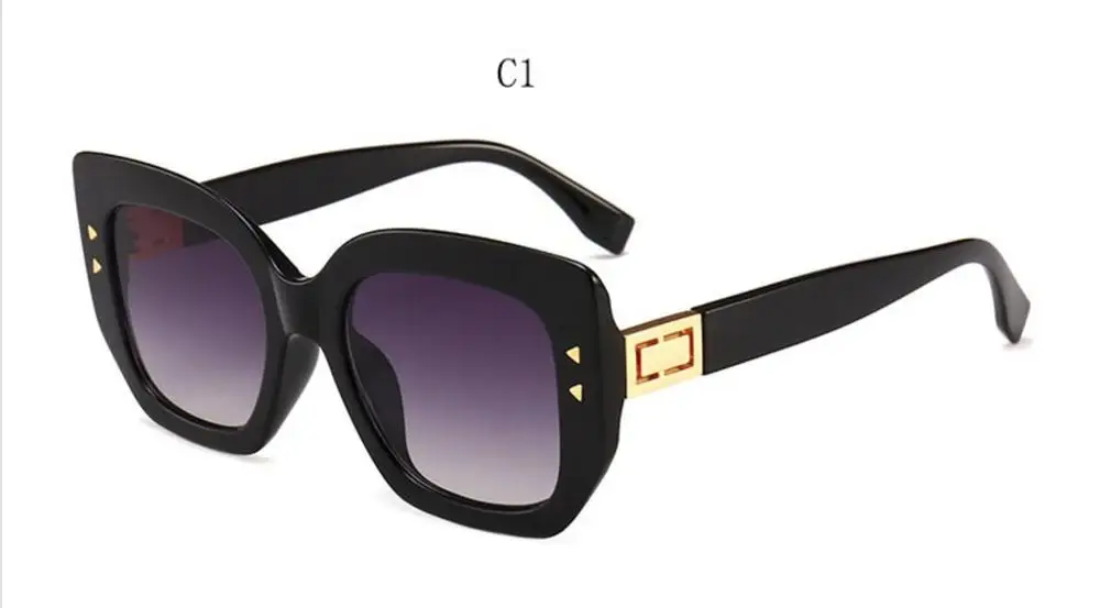Сексуальные роскошные негабаритные солнцезащитные очки с заклепками, Женские Ретро брендовые Дизайнерские Большие Квадратные Солнцезащитные очки, Женские винтажные очки UV400 - Цвет линз: C1 bright black