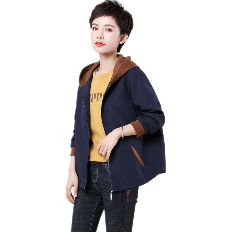 

2019 New arrival spring short jacket women patchwork hooded outerwear plus size 4xl zipper ladies long sleeve oversize jacket