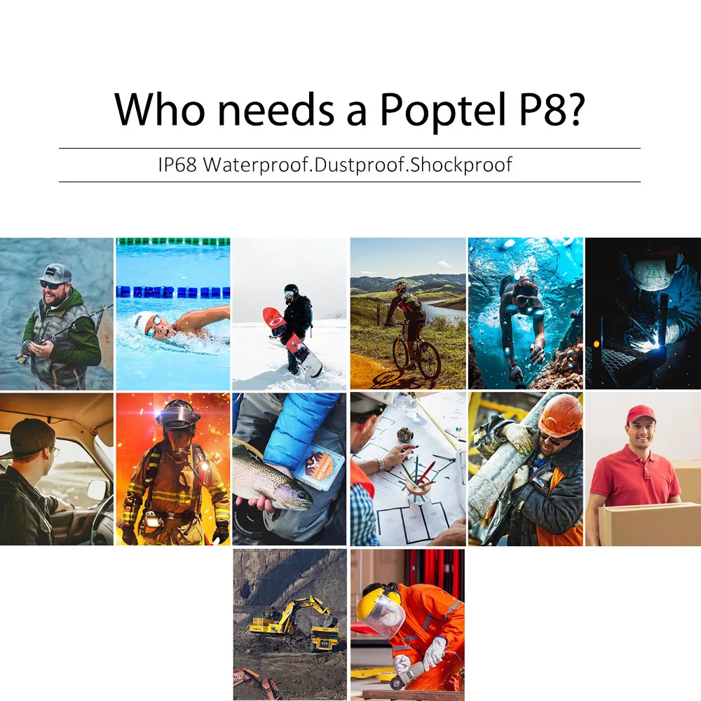 POPTEL P8 4G LTE прочный телефон IP68 Водонепроницаемый Пылезащитный для лица ID 5,0 дюймов 3750 мАч Android 8,1 16 Гб NFC 5MP+ 8MP смартфон