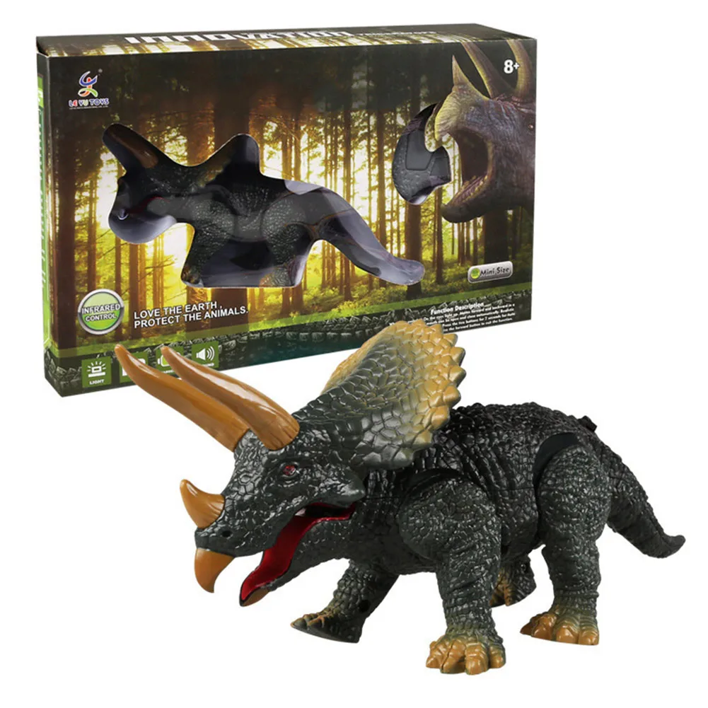 Движущийся ревущий динозавр с дистанционным управлением, Электронный светильник, звуковая игрушка для детей, подарки на Хэллоуин, BM88 - Цвет: Triceratops