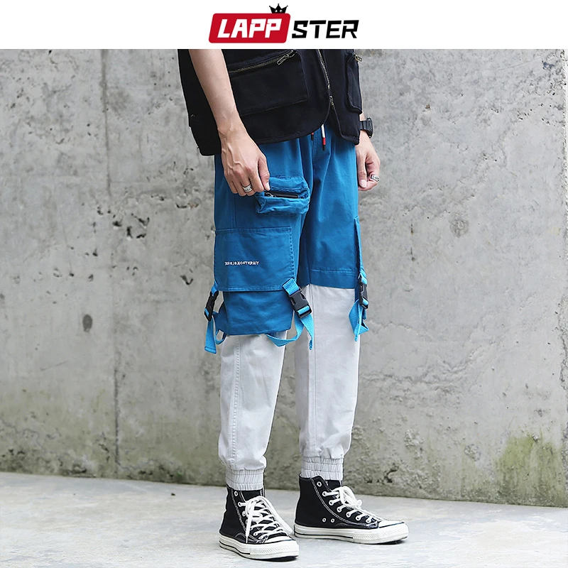 LAPPSTER Color Block Cargo Pants Streetwear 2020 Ribbons Joggers Pants Patchwork Track Pants Mens Overalls Fashion Trousers INS LAPPSTER Color Block Cargo Pants Streetwear 2020 Ribbons Joggers Pants Patchwork Track Pants Mens Overalls Fashion Trousers INS