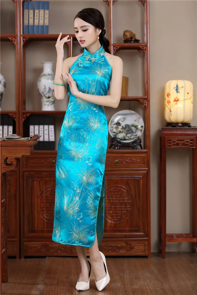 Китайское традиционное платье cheongsam qipao, китайское длинное платье с открытой спиной, 3 цвета