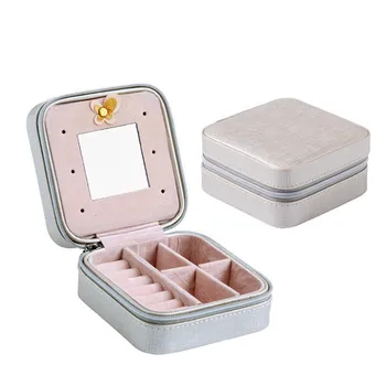 

Korean Fashion Display Storage Case Creative Ring Bracelet Earring Jewelry Box Organizer Portable Travels Leather With Mirror