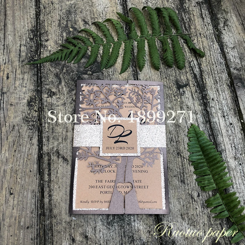

Tree Designs Embossed Laser Cutting Wedding Invitations Cards convite casamento Marriage Greeting Invitation Cards with Envelope