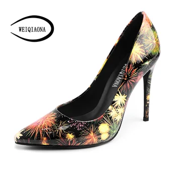 

WEIQIAONA 2018 size 33-42 New Sexy Colorful Fireworks Shallow Fashion Pointed High Heel Pumps Ladies Dress Shoes Wedding shoes