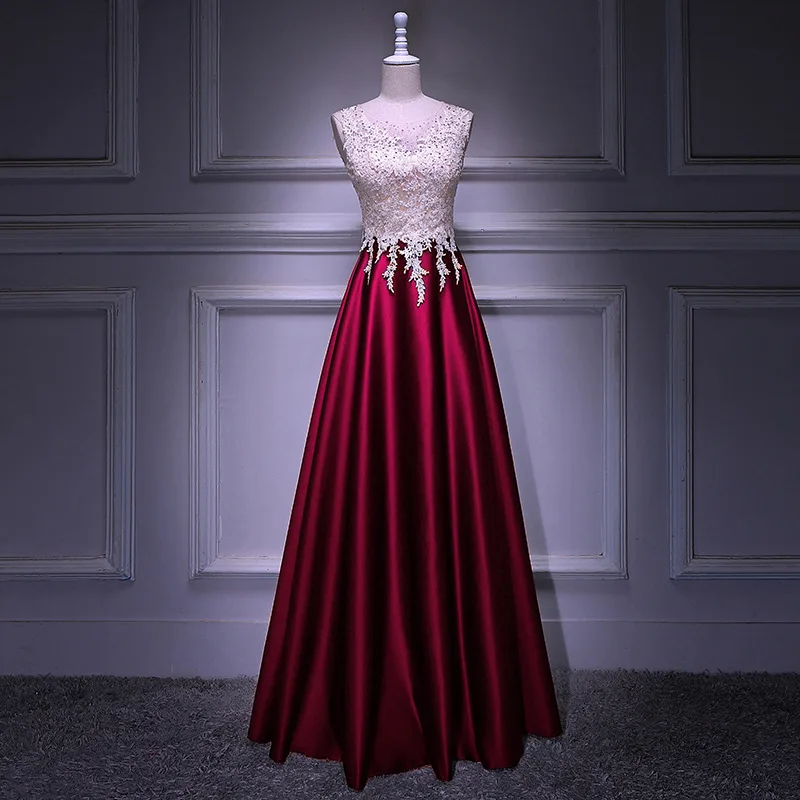 

2019 Elegant Evening Dress Long Sleeveless Appliques Banquet Party Dress Stunning Satin Prom Dresses Robe De Soiree