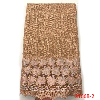 

Latest Style Nigerian Lace Fabrics Embroidery Net Lace Fabrics With Stones 5yards African Tulle Lace For Evening Party GD2166B-2