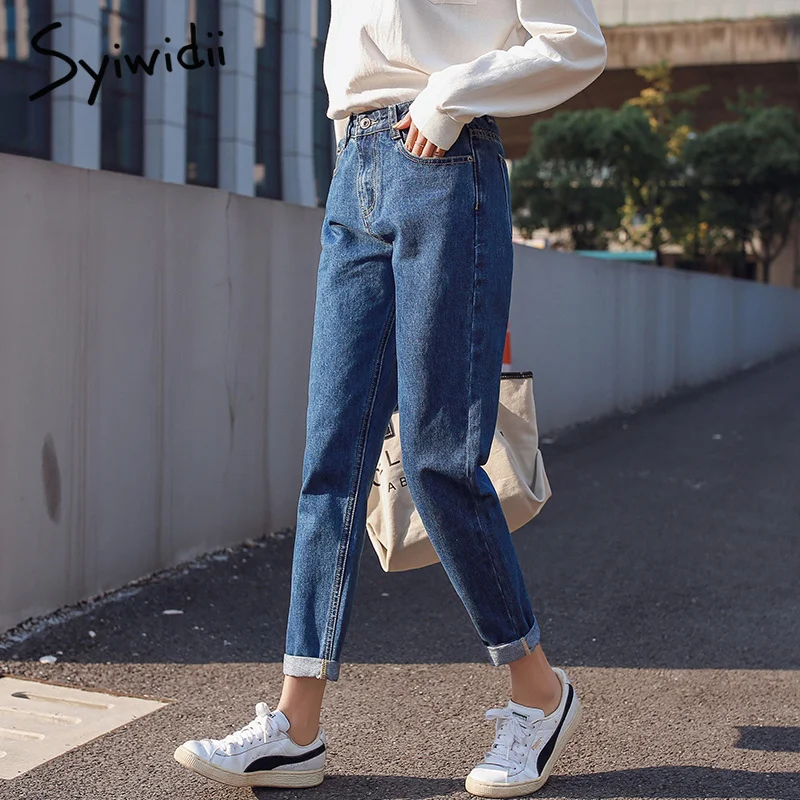 Cotton white jeans woman high waist skinny jeans woman plus size mom jeans black 2019 spring new beige blue hot sale