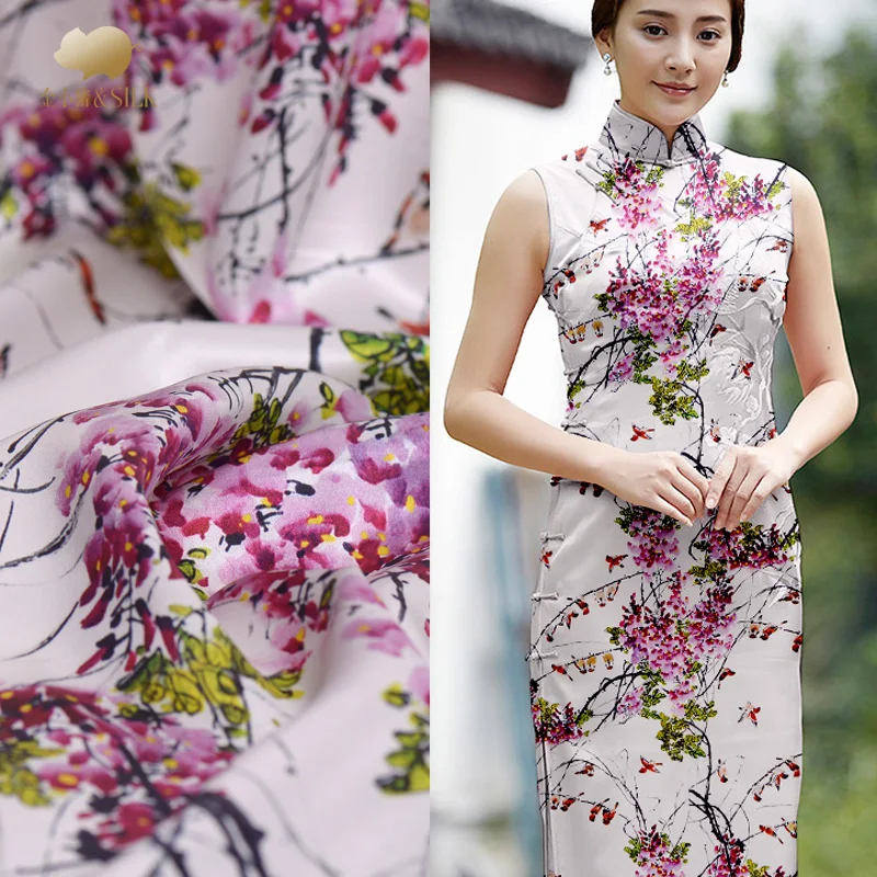 Digital inkjet silk double sided heavy satin fabric 30mm glossy