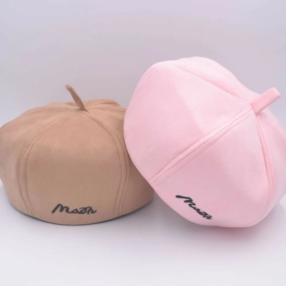

Hats/Caps Suede Pumpkin Beret Femme Solid Harajuku Letter Caps For Women Embroidery Sun Visor Hat
