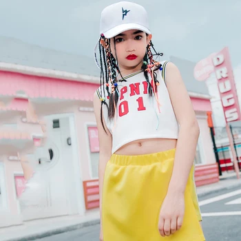 

Hip Hop Dance Costume Kids Top And Skirt Outfit Girl Jazz Costumes Street Dance Clothing Children'S Day Performance Wear DQS1473