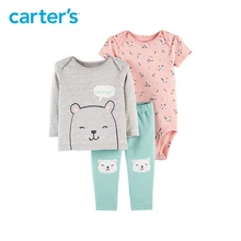 3pcs babysoft cotton stripes floral bear print clothing Set Carter s baby girl spring autumn clothing