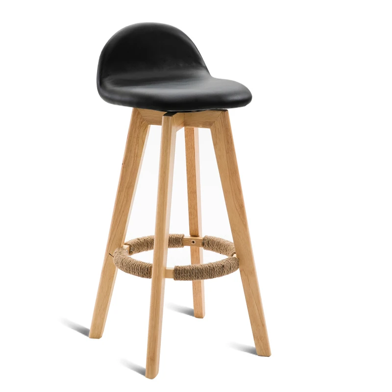 

Solid Wood Bar Chair with Backrest Retro Household Rotated Washable High Stool with Footrest Wooden Front Desk Bar Stool