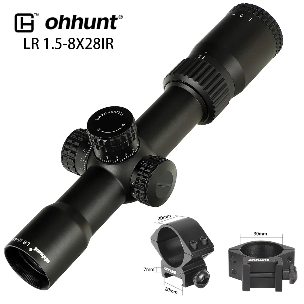 Ohhunt LR 1,5-8X28 ИК компактный охотничий прицел Mil Dot стекло травленая сетка Красное освещение башенки замок сброс тактический прицел - Цвет: Low Picatinny Rings