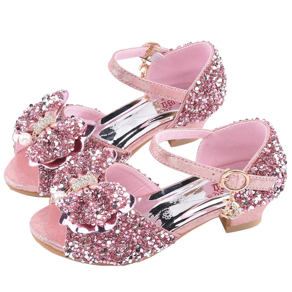 LONSANT/сандалии для девочек и мальчиков; детские летние модные блестящие сандалии принцессы с кристаллами и бантом для маленьких девочек