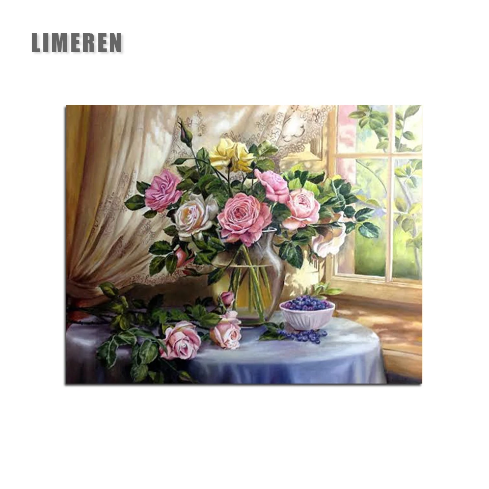 

Unframed Window Side Vase Flowers Painting By Numbers Still Life Coloring By Numbers