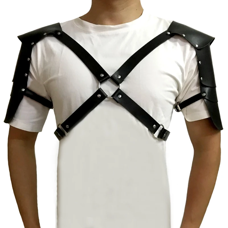 New sexy Faux Leather Adjustable Men Body Chest Harness belts Bondage metal O-rings Costume Belts Shoulder Armors Buckles Linge