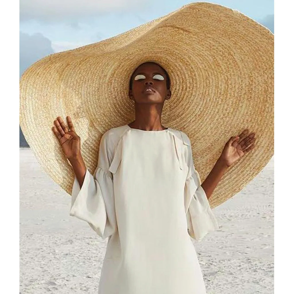 Модная женская большая Солнцезащитная шляпа для взрослых, Пляжная защита от ультрафиолета, складная Соломенная шляпка головные уборы для