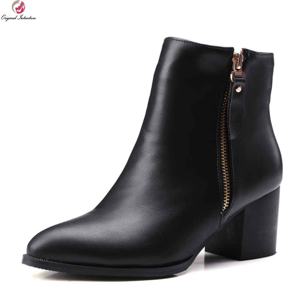 Original Intention Women Ankle Boots Fashion Pointed Toe Square Heels ...