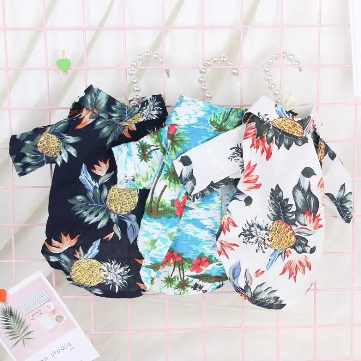 

TECHOME Pet Fashion Spring and summer Soft Cotton Dog Cat Clothes Summer Hawaiian Shirt Teddy Law Fight than Panda Pet Clothing