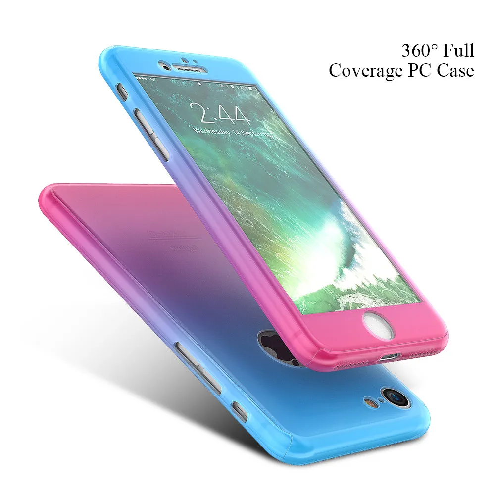 Kisscase 360 градусов Полный Корпус для iPhone 6 6S 7 Plus Обложка Gradient PC Phone Shell + закаленное