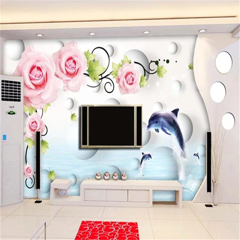 Rose Dolphins Custom papel de parede 3d photo wallpaper 3D embossed modern minimalist living room TV background 3d wall paper