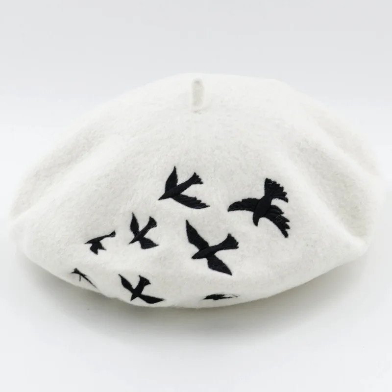 Cheap USPOP Hot Fashion women berets female 100% wool beret casual wool thick warm winter hat cute bird embroidery berets painter hat
