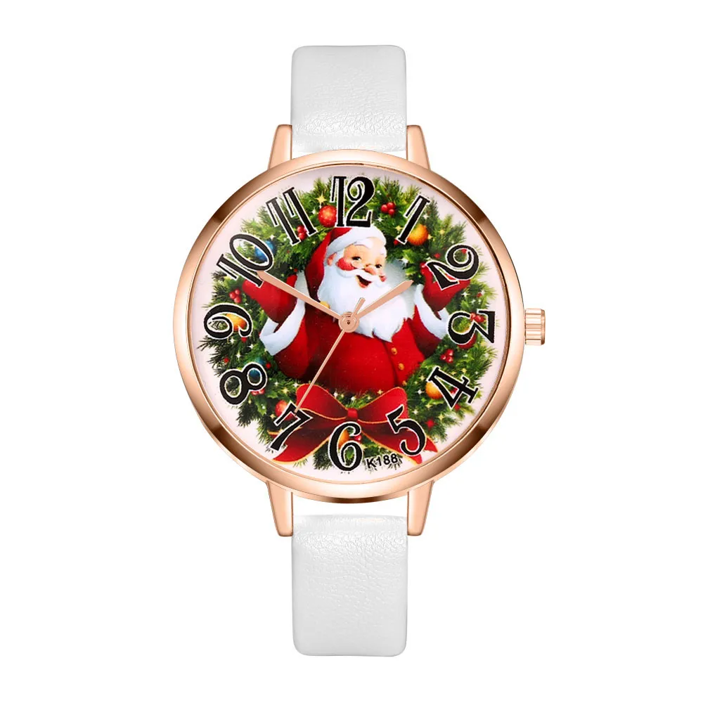 Женские часы Relogio Feminino,, модные рождественские часы с кожаным ремешком, аналоговые кварцевые наручные часы Vogue, Подарочные часы, Montre Femme Saat - Цвет: White
