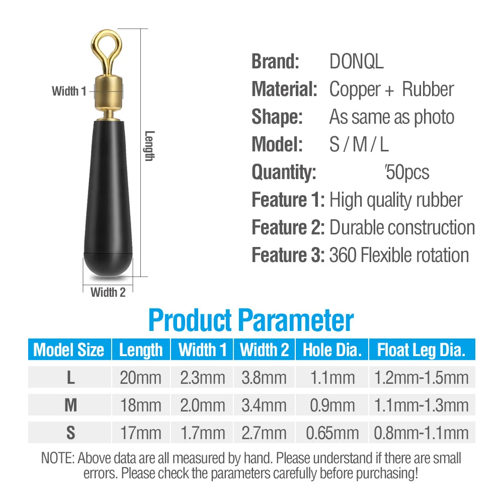 DONQL 50 шт. блок Рыболовные Поплавки отдых силиконовая Медная головка резиновый Поплавок Рыболовные Поплавки инструменты аксессуары вращение Дрифт фиксированное сиденье