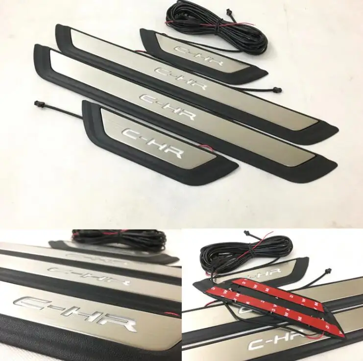 

car sticker for toyota C-HR CHR accessories 2016-2018 door sill trim scuff plate guard pedal cover car styling with logo 4pcs