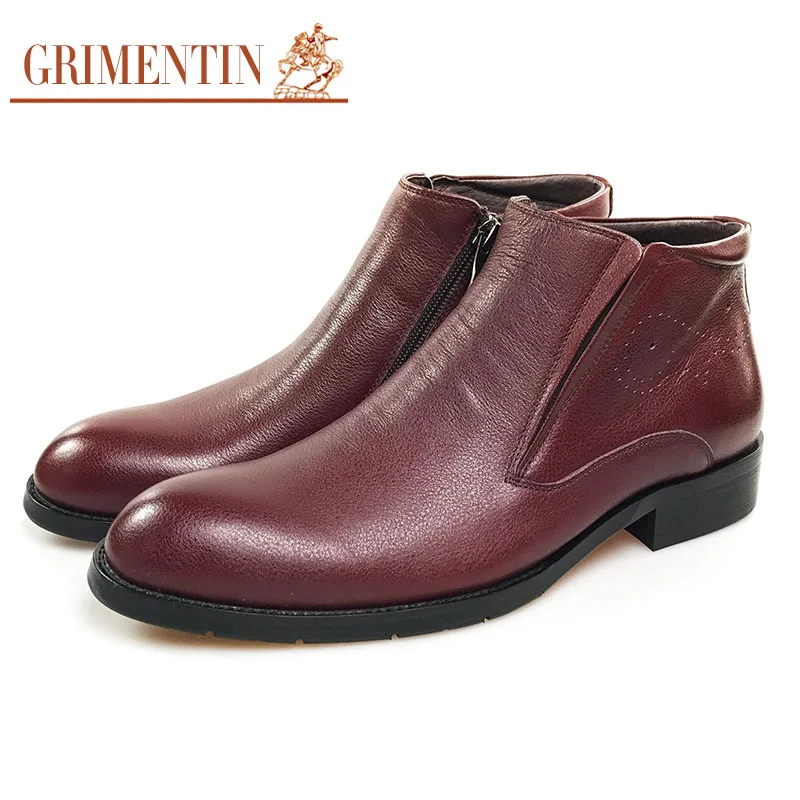 

GRIMENTIN men ankle boots classic vintage desinger business shoes genuine leather with zipper 2019 Newest
