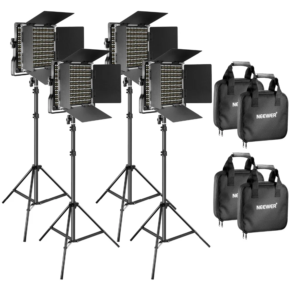 Neewer 2 Pieces Bi color 660 LED Video Light and Stand Kit Includes