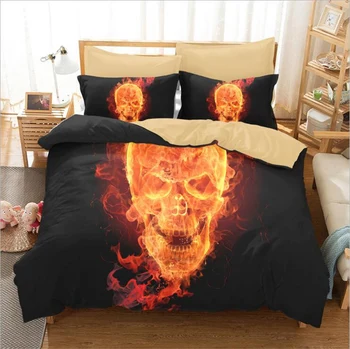 

3D Skull in flames of fury Bedding Set Digital printing Duvet Cover Set Pillowcases Twin Full Queen Super king Size Customizable