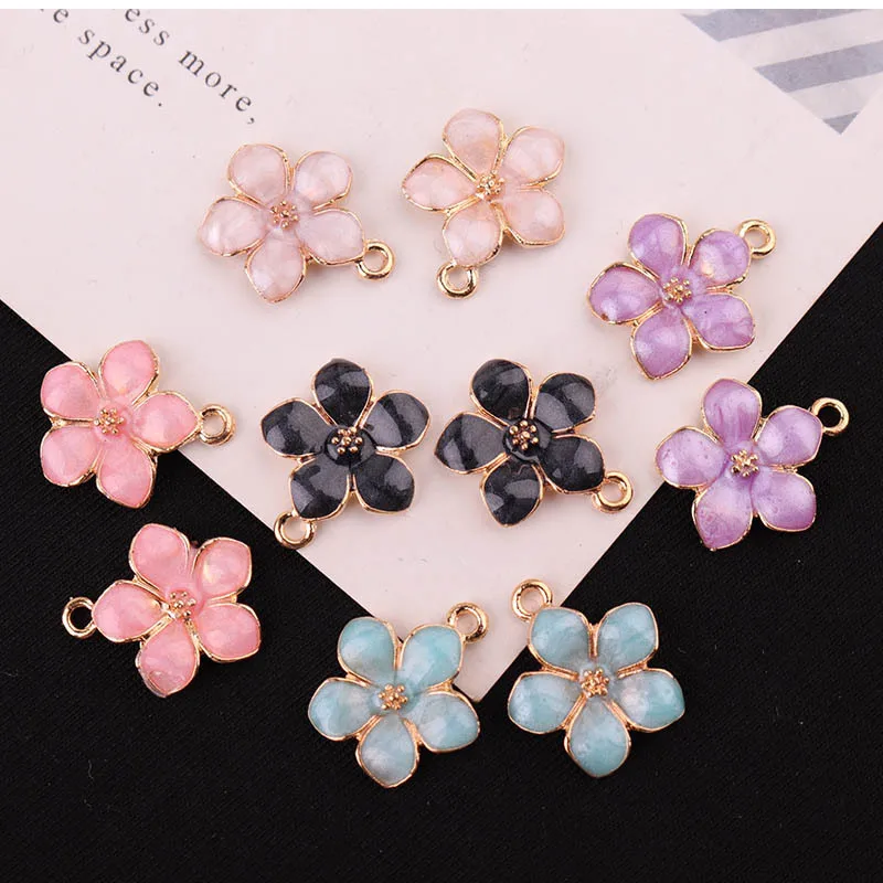 

New Arrival 20PCS 16*14mm Oil Drop Flower DIY Jewelry Bracelet Necklace Pendant Charms Gold Tone Enamel Floating Charm