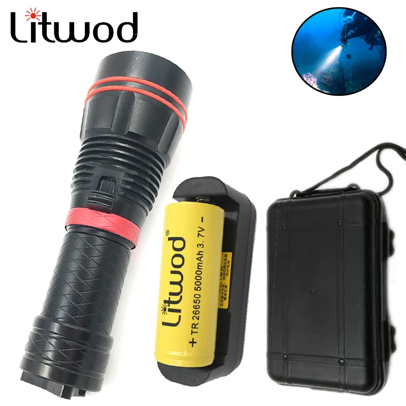 Litwod Z25D78 светодиодный фонарик для дайвинга XM-L2 U3 подводный 150 м водонепроницаемый светодиодный фонарик для дайвинга 26650 Время работы батареи 15 часов