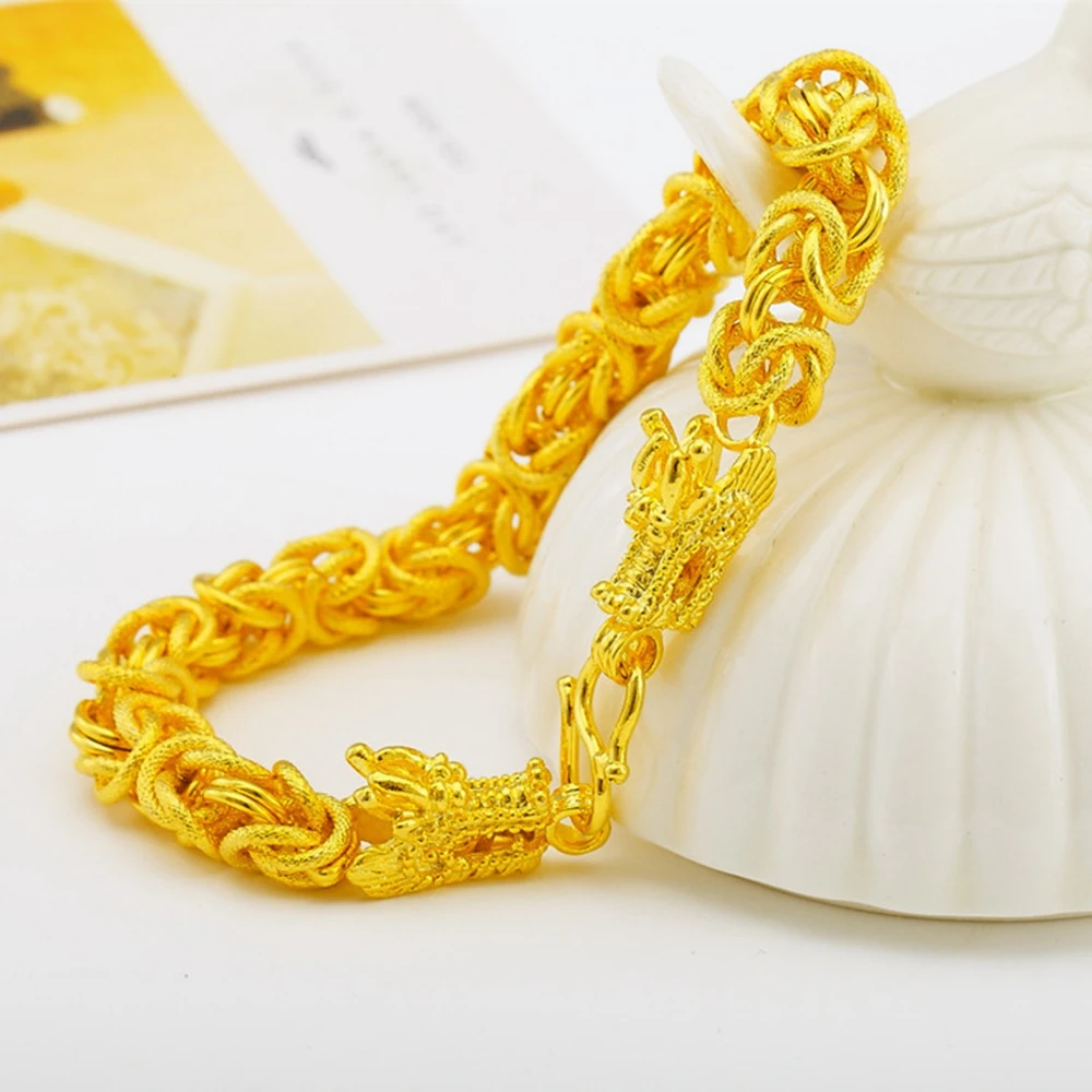 

Thick Bracelet Yellow Gold Filled Mens Bracelet Chain With Dragon Head Design