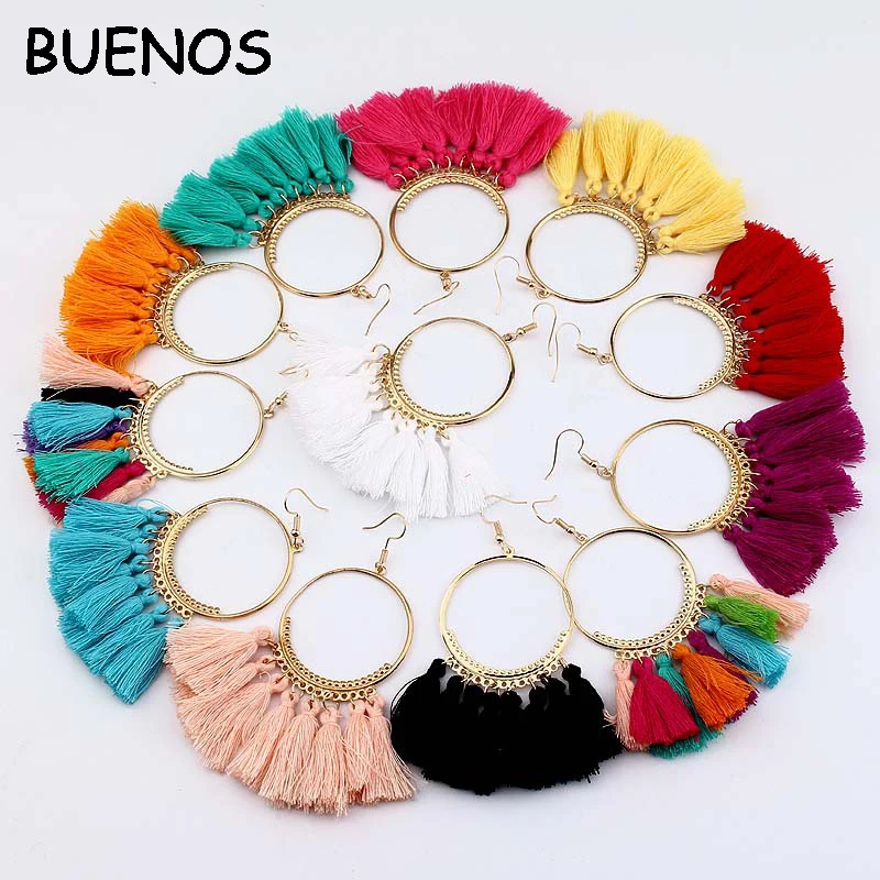 BUENOS Handmade Earrings For Women Boho Style Woman Tassel Earring Female Jewelry Fringed Vintage Long Earrinngs Gifts CE0611 | Украшения и