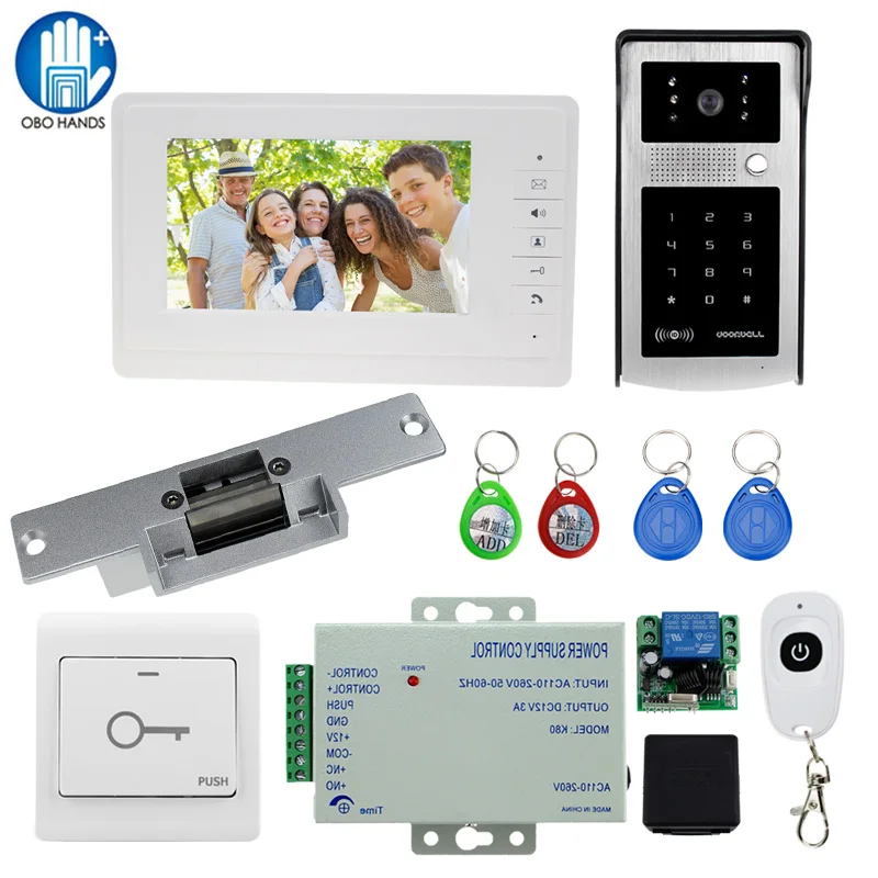 

Wired 7" Video Door Bell Intercom Entry System 1 TFT LCD Indoor Monitor + 1 RFID Access Control 700TVL IR Camera +Electrict Lock