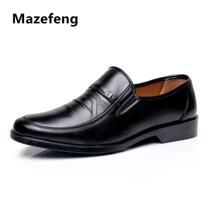

Mazefeng New Fashion 2018 Spring Autumn Men Dress Shoes Business Male Leather Shoes Solid Color Men Work Shoes Slip-on Round Toe