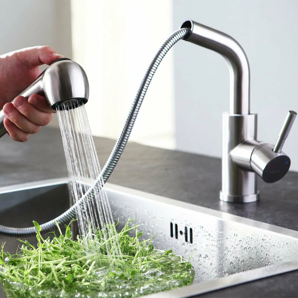 

Stainless Steel Faucet Pull-Out Kitchen Single Handle Single Hole Hot And Cold Water Faucet With High Quality
