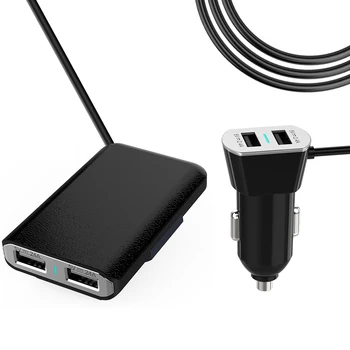 

HEVXM Original 4.8A 4 Port USB Extension Cable Car Charger Universal Car Front And Rear Seat Charger All Compatible
