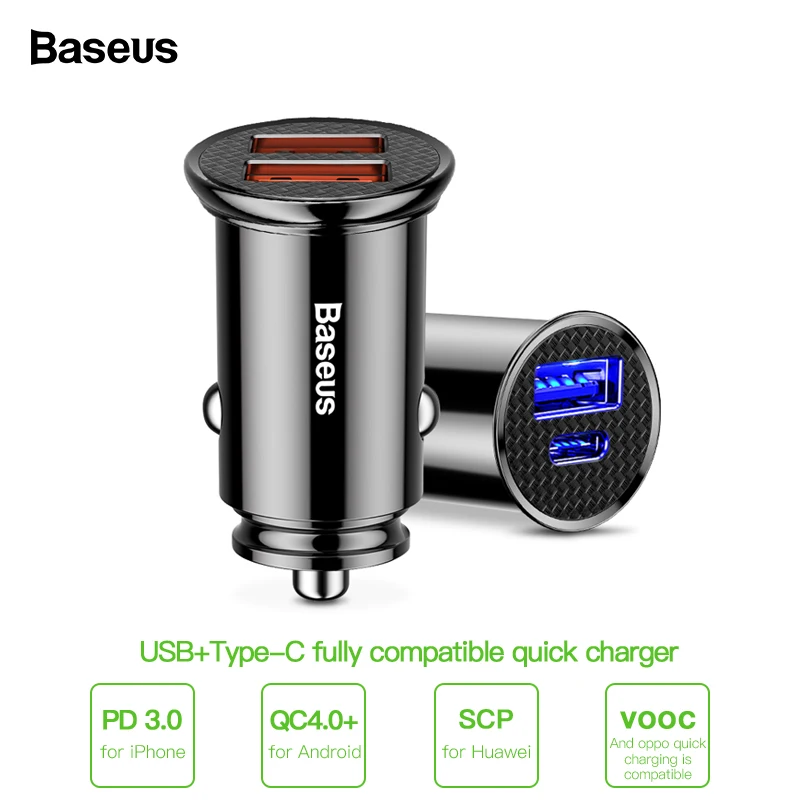 

Baseus 30W Quick Charge 4.0 3.0 USB Car Charger For Huawei Supercharge SCP USB Type C PD 3.0 Fast Charging Car Phone Charger