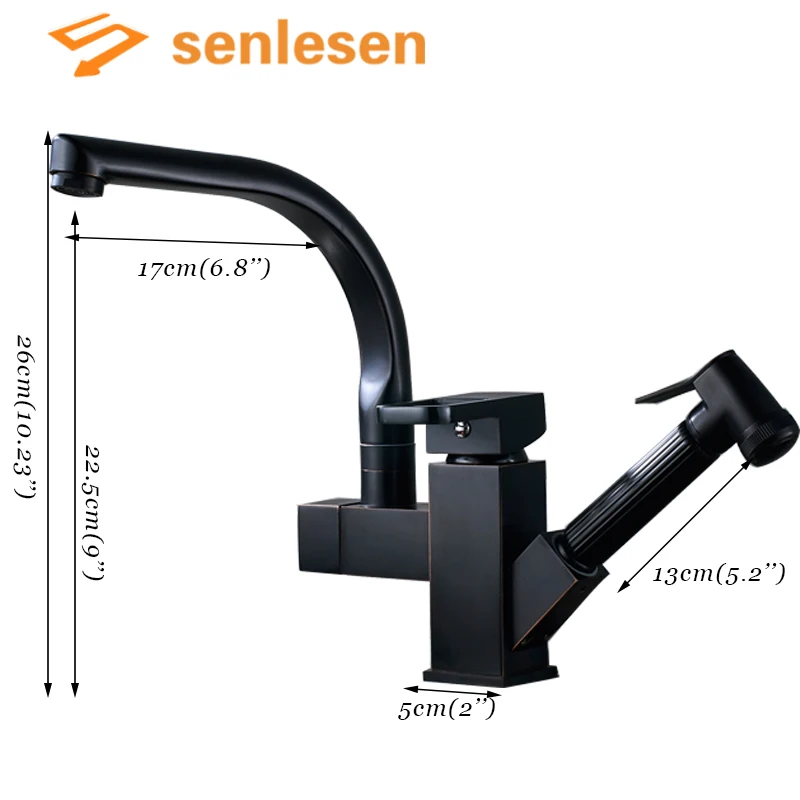 Senlesen кухонный кран черный 360 с поворотным носиком кухонный кран с одной ручкой и отверстием смеситель для раковины